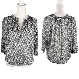 Diane von Furstenberg Silk Blouse 2 Black White Tunic Ruffle Collar